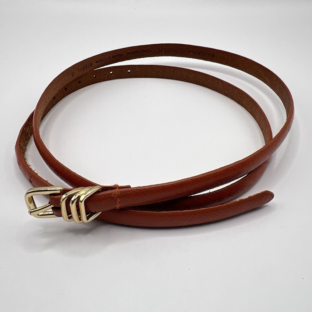 Banana Republic Cow Leather Skinny Small Brown Orange Gold Tone Buckle Stackable